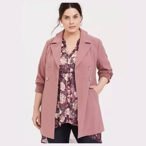 Torrid Mauve Pink Longline Double Breast Twill A-Line Trench Coat